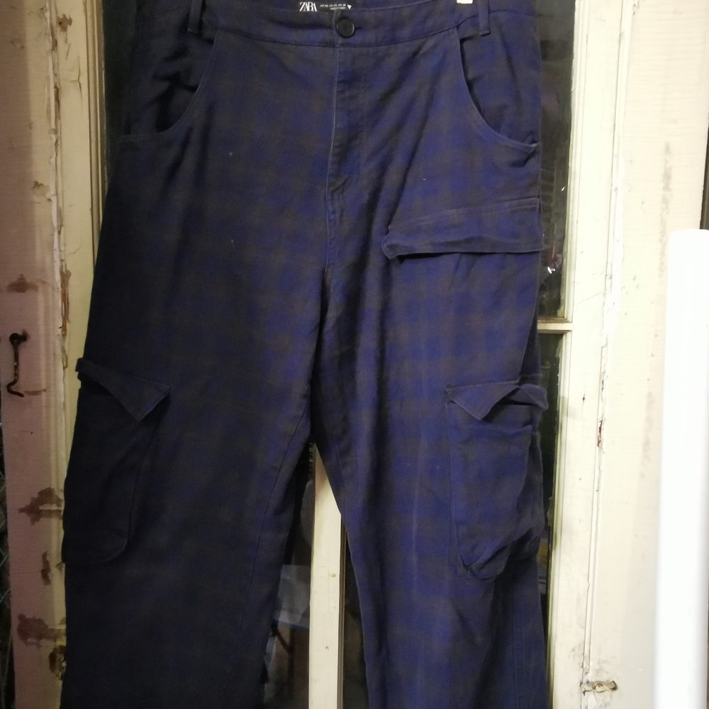 2/15$ Zara Blue Plaided Cargo Pants
